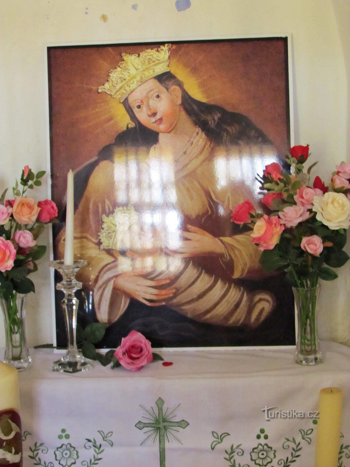 schilderij van de Maagd Maria die het kindje Jezus voedt