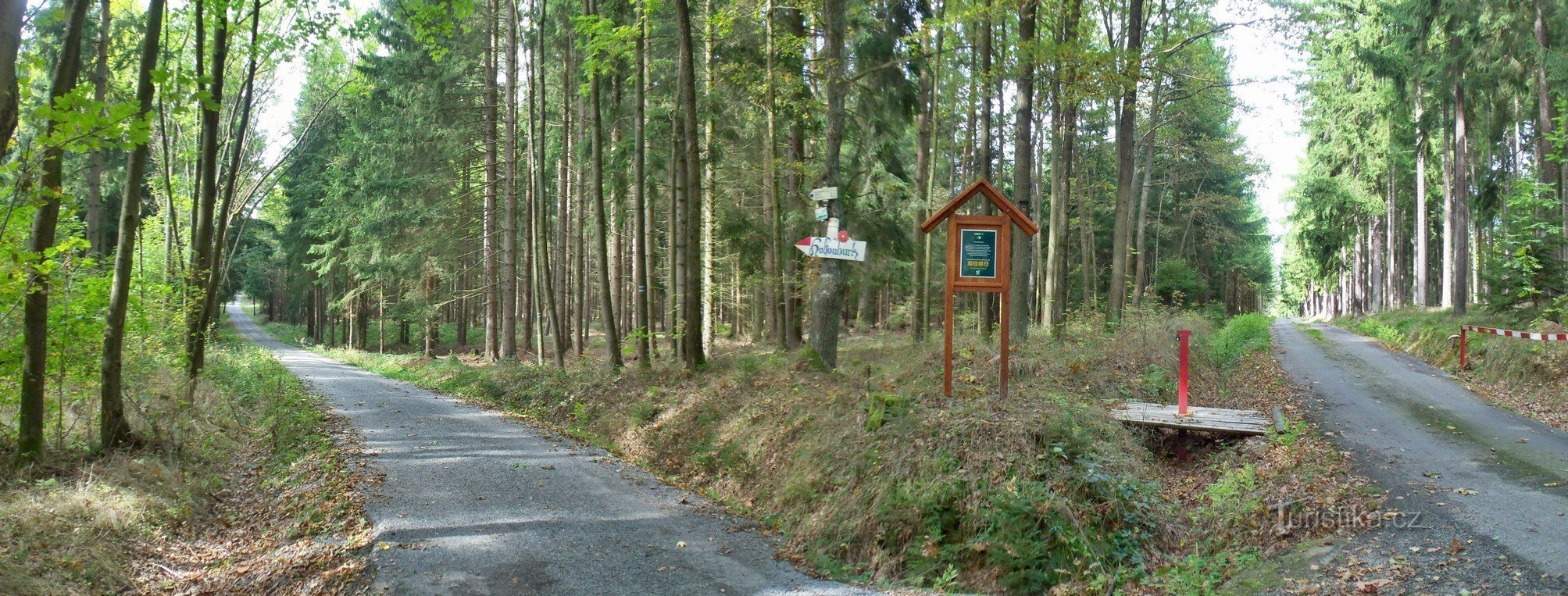 Da antiga reserva de caça à direita da estrada, acima do recinto dos cervos, vire à esquerda no cruzamento