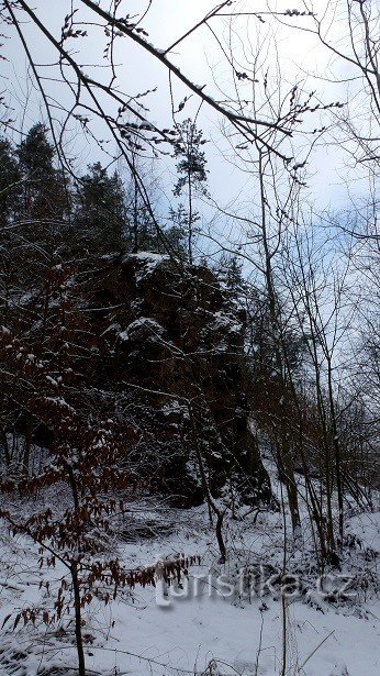 từ mỏ đá cũ, thung lũng Brložské Potok trải dài đến tận Pelechov