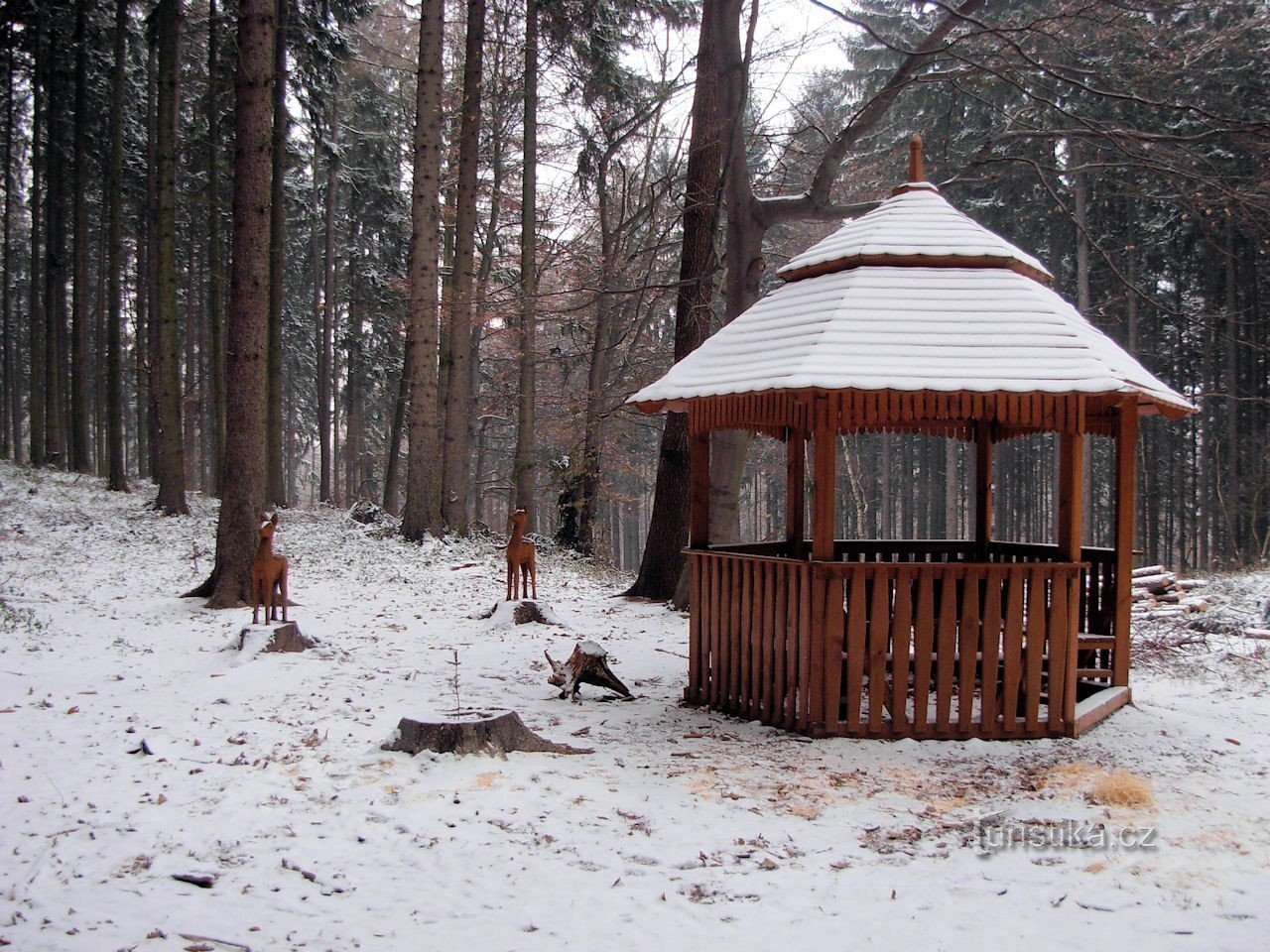 Počivalna paviljon nad Zavadilko, izrezljani kipi