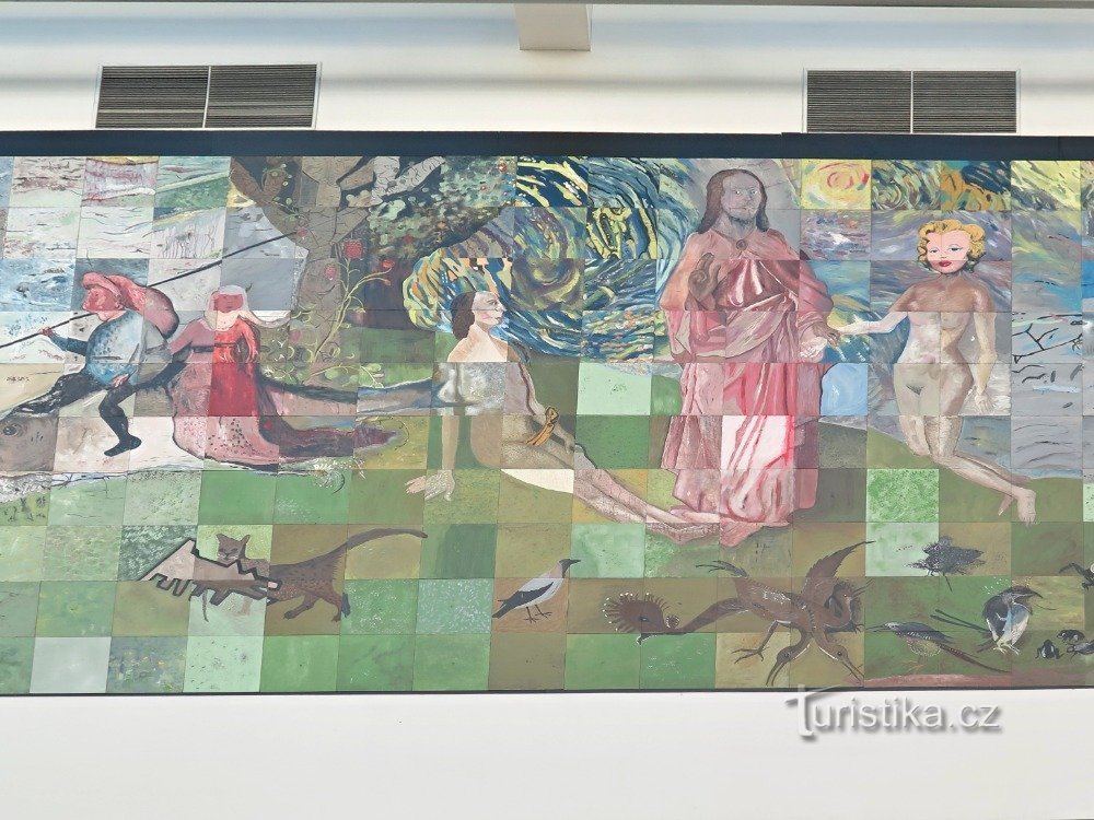 Olomouc - une mosaïque géante de peintures célèbres dans la galerie Šantovka