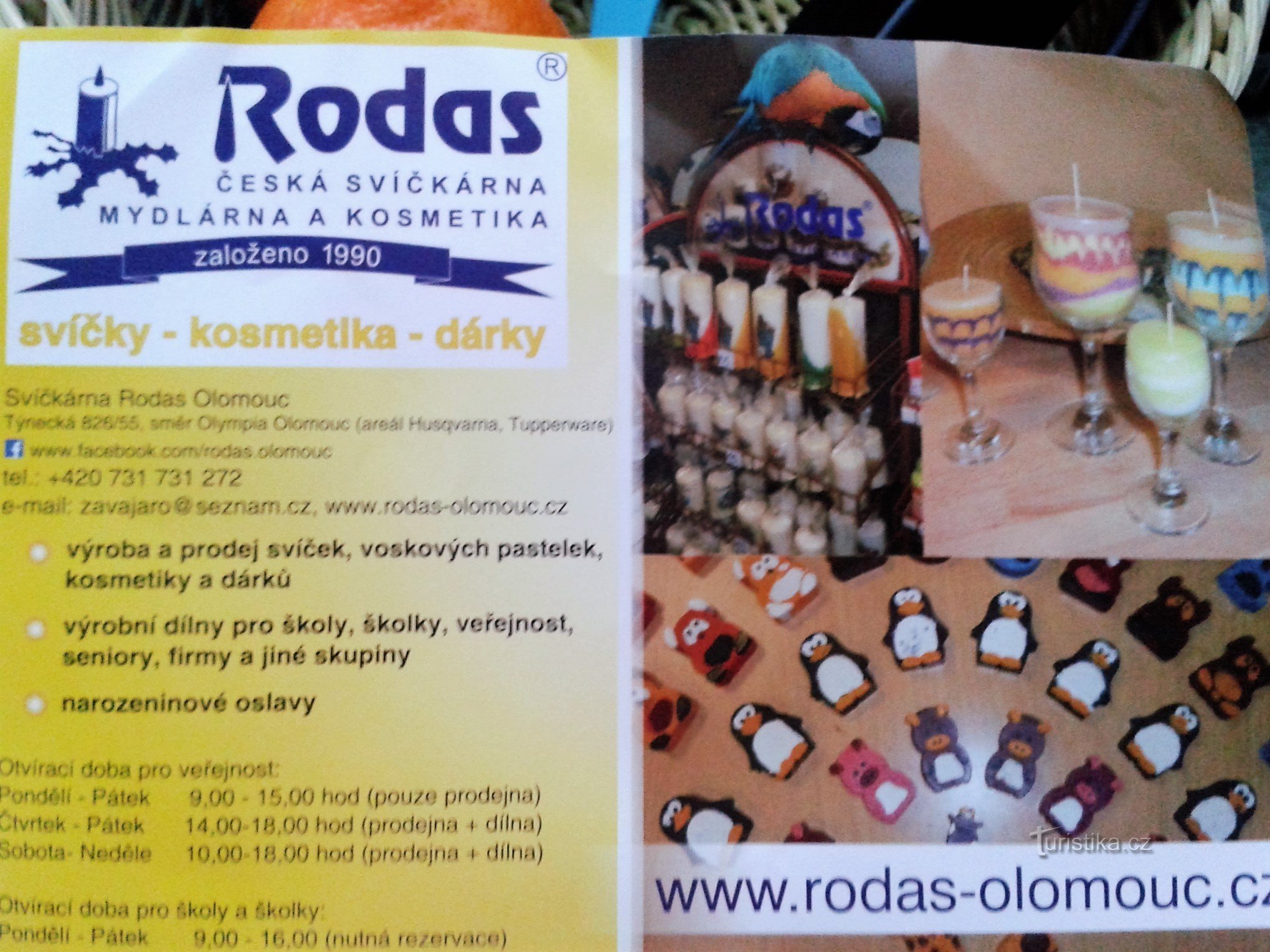 Olomouc - RODAS svíčkárna mýdlárna a kosmetika - možnost vlast.výr.(děti,veřejno