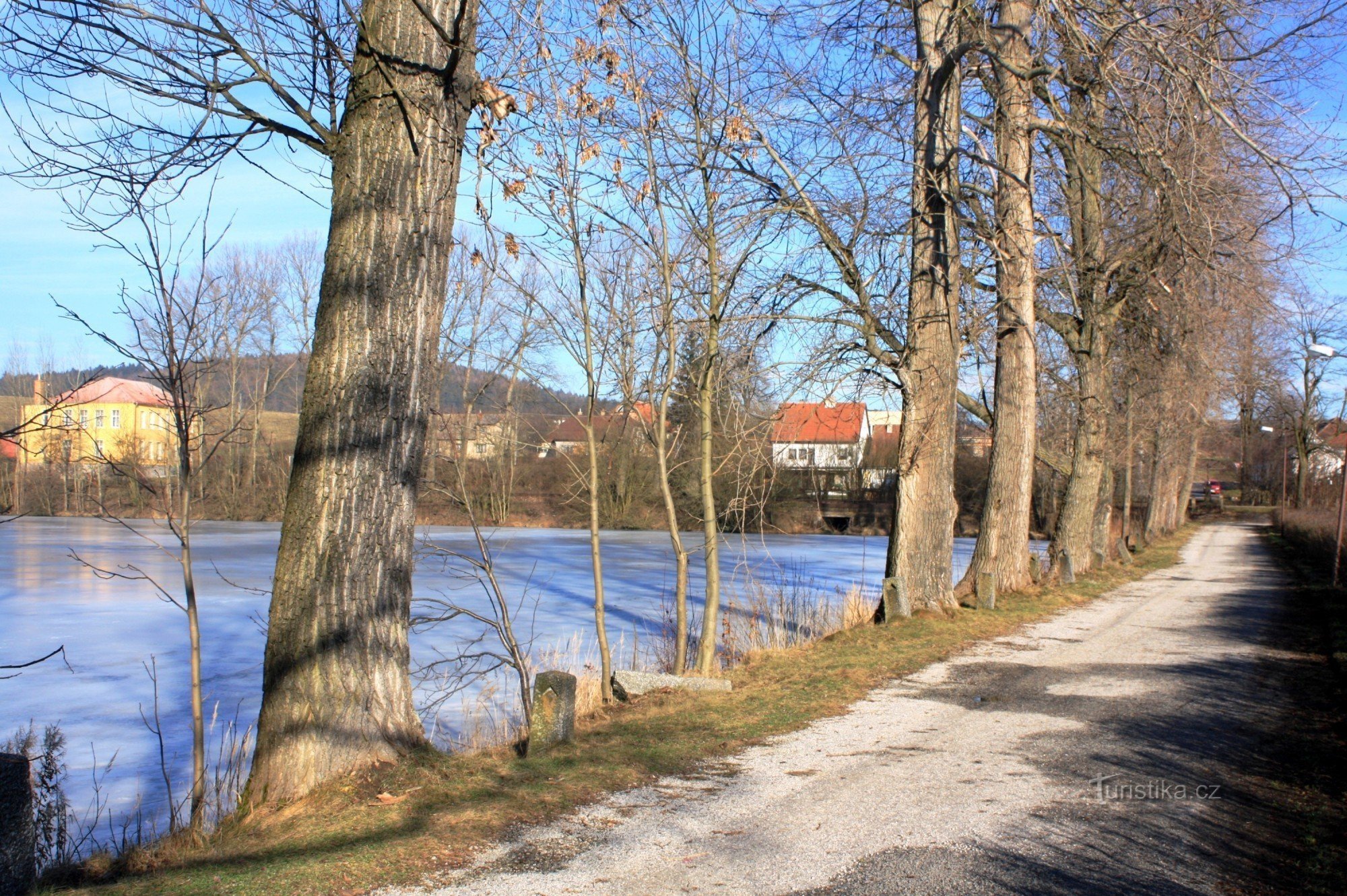 Ořechov from the dam of Tvrzský rybník