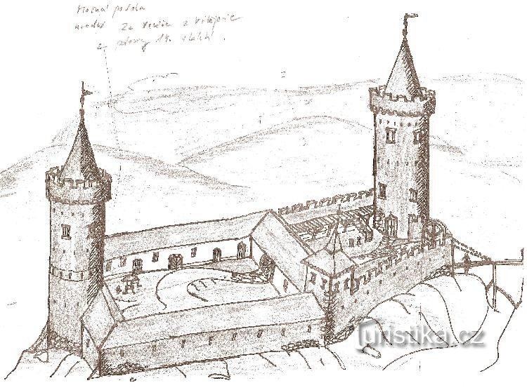 Осуле: Возможная форма замка Осуле середины 14 века под Вернерой из Витеевиц.