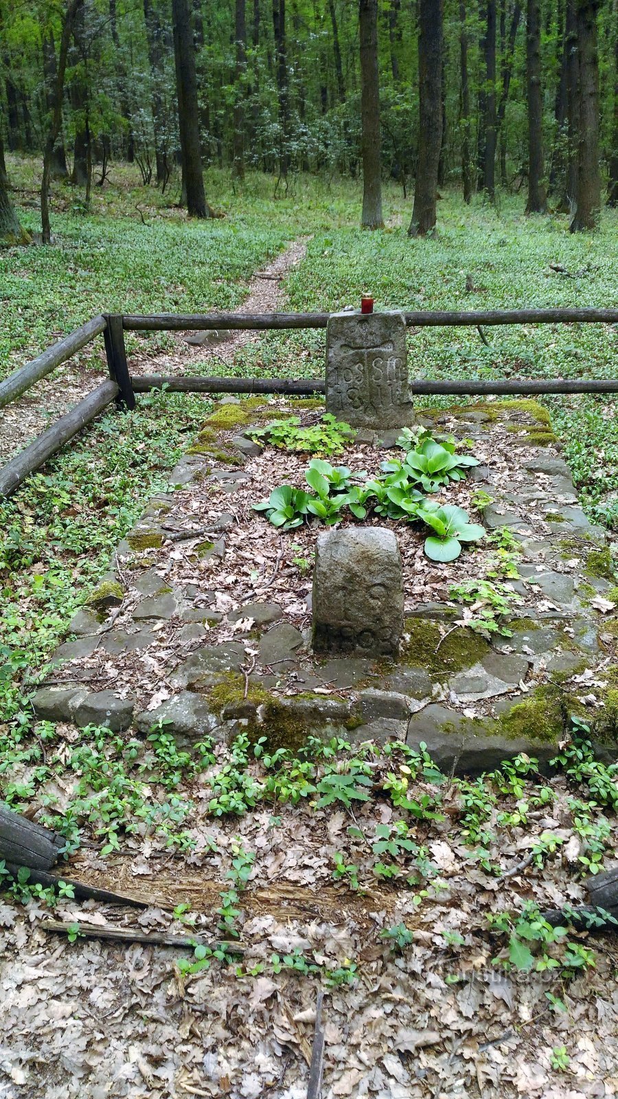 Gedenkstenen in het bos bij Kamýk.