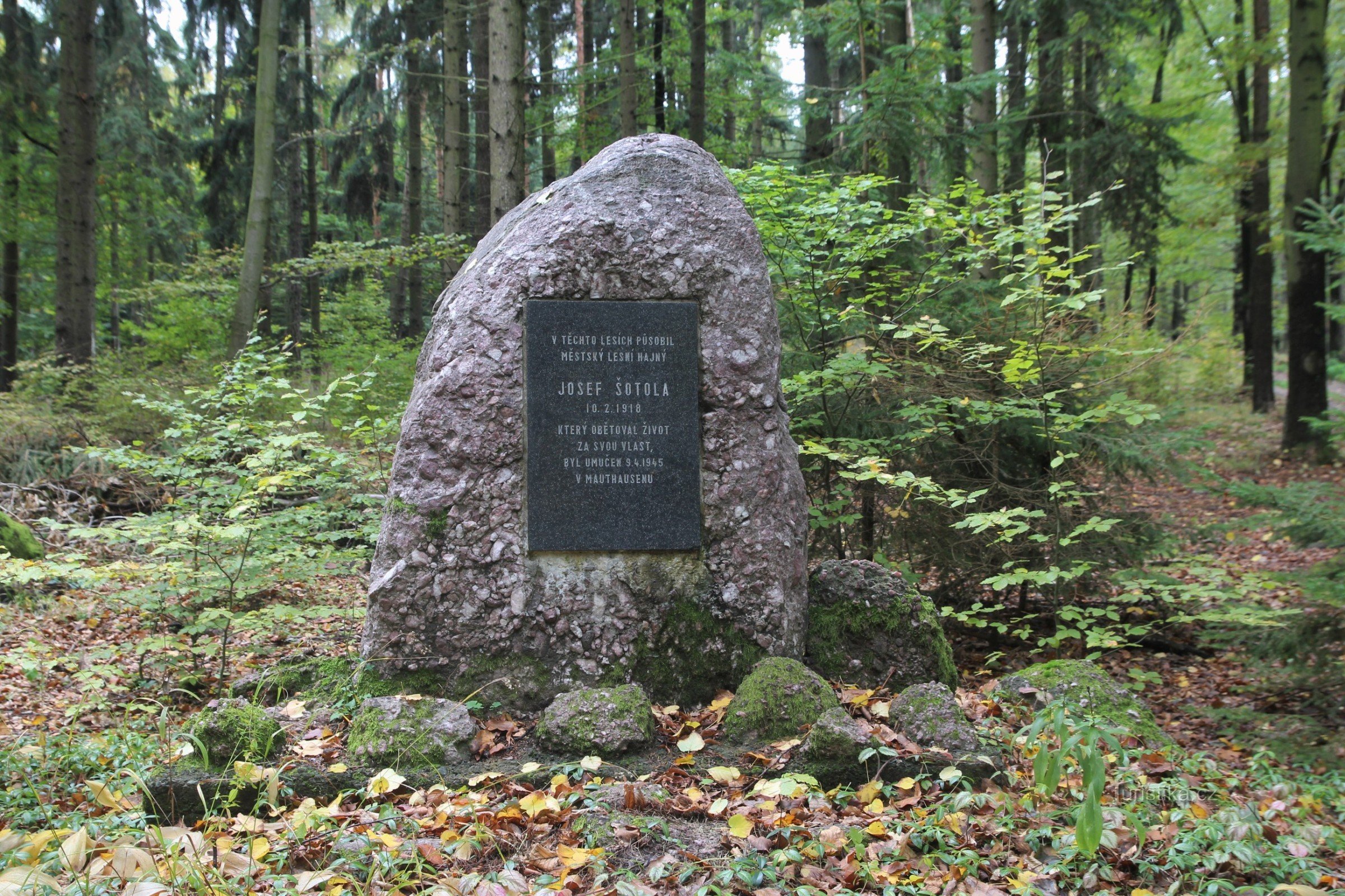 The memorial to Josef Šotola is located on a small forest clearing