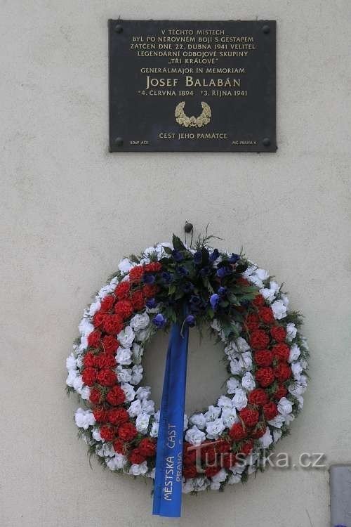 Memorial plaque of Osef Balabán in Studentská street in Prague Dejvice