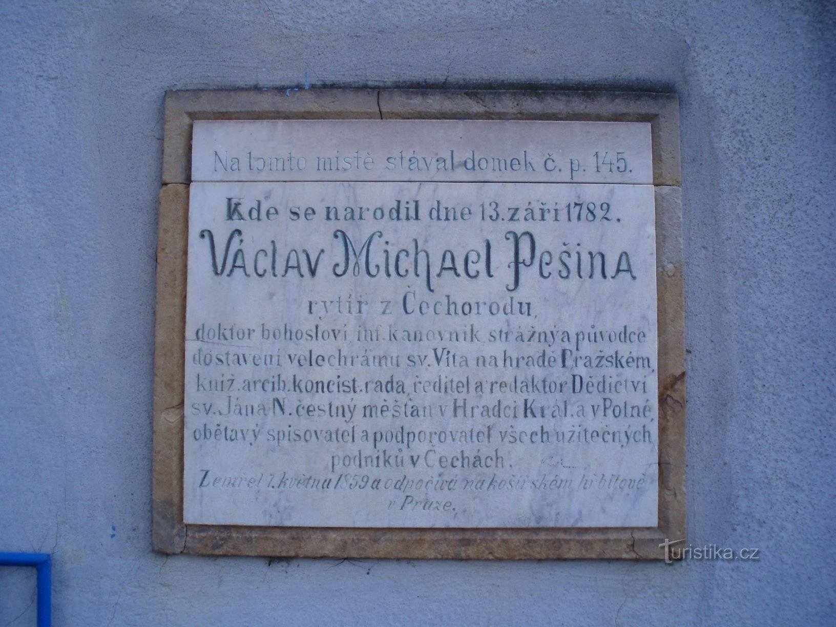 Placă memorială pentru Václav Michael Pešin, cavalerii din Čechorod (Hradec Králové, 22.11.2009)