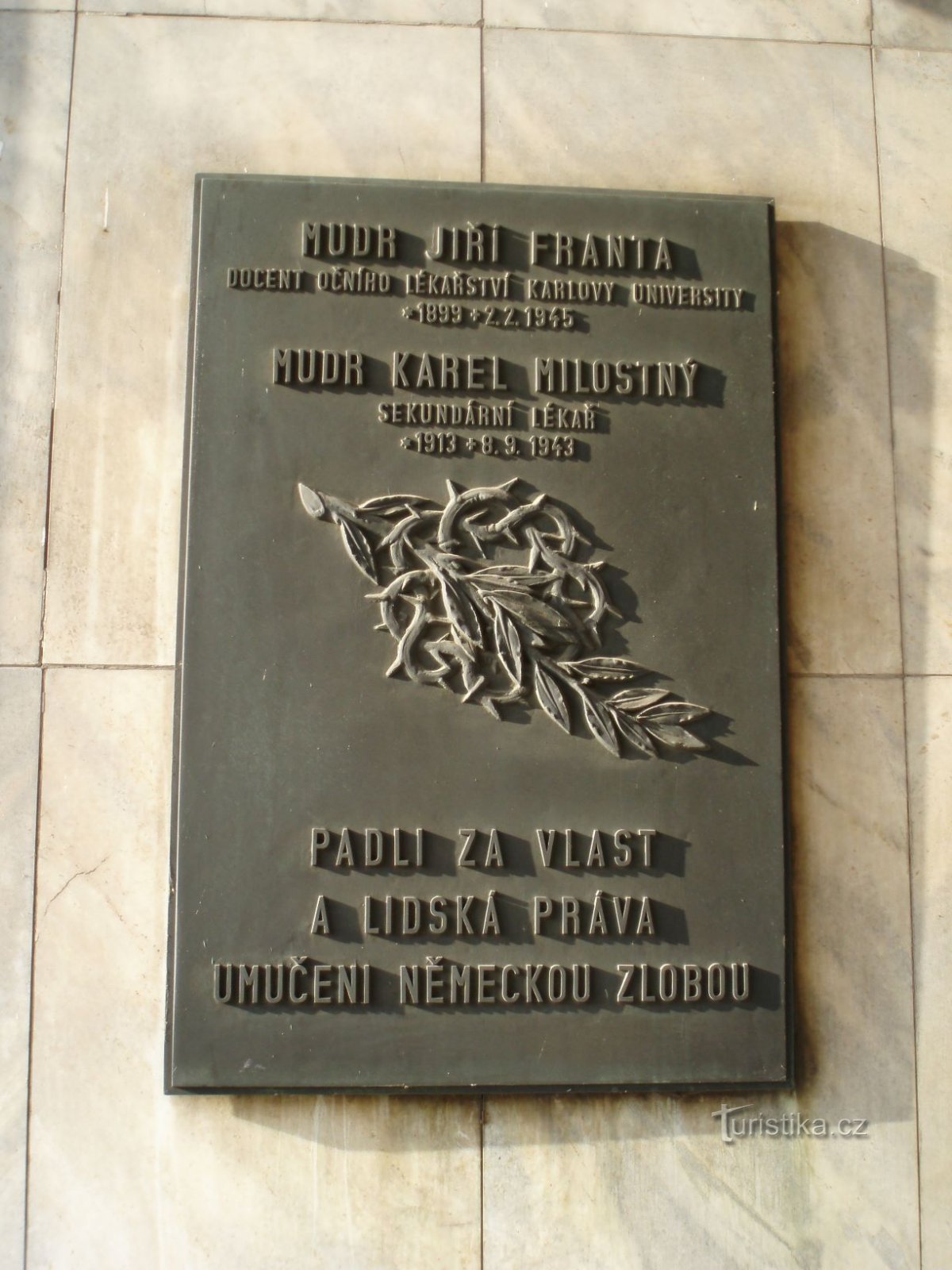 Gedenkplaten in het Hradec Králové Universitair Ziekenhuis (29.11.2011 november XNUMX)