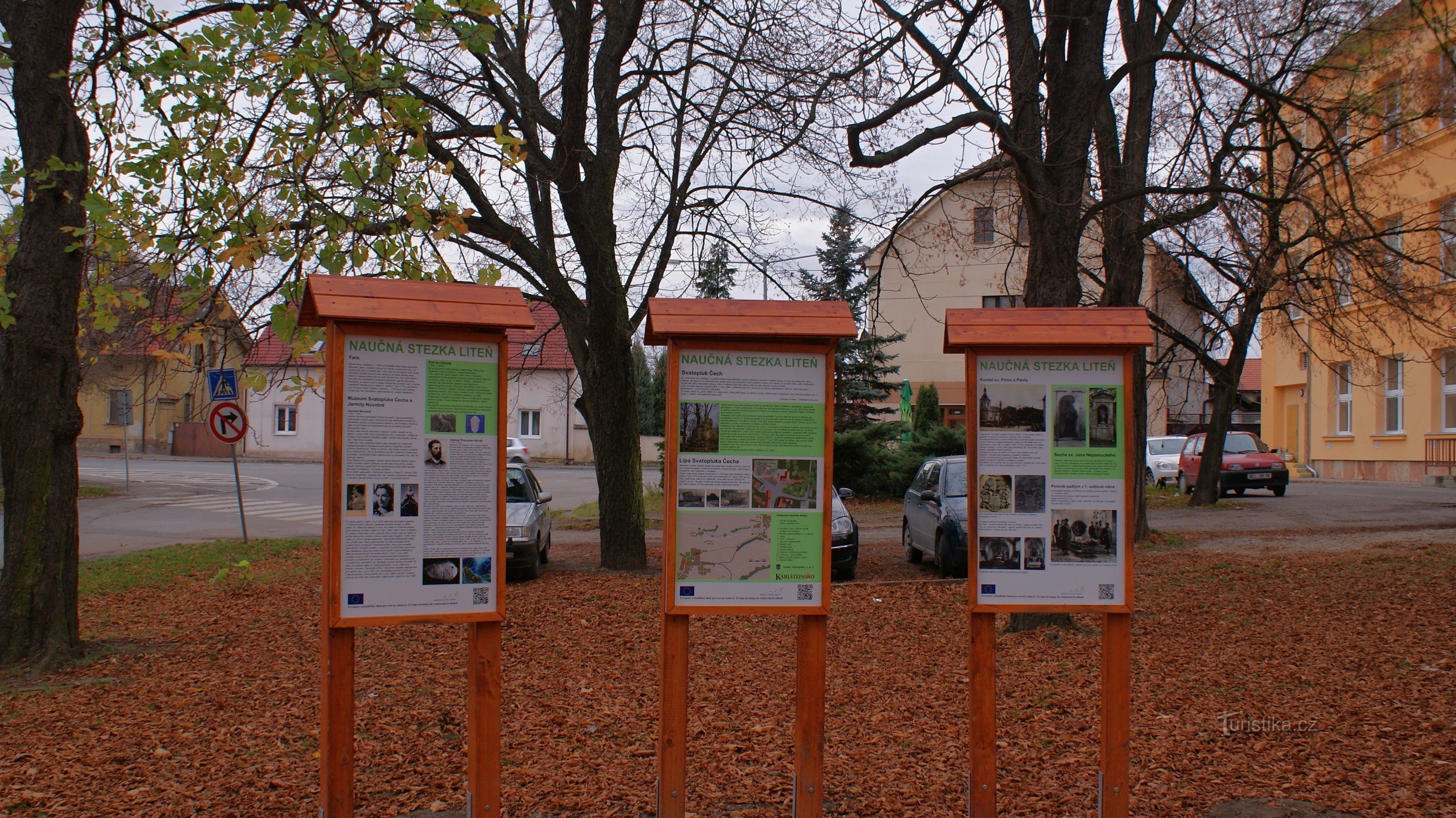 Stoppaneler for Liteń Educational Trail i Svatopluka Cecha Gardens