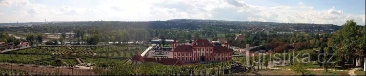 panorama av slottet Troj: Utsikt från den botaniska trädgården