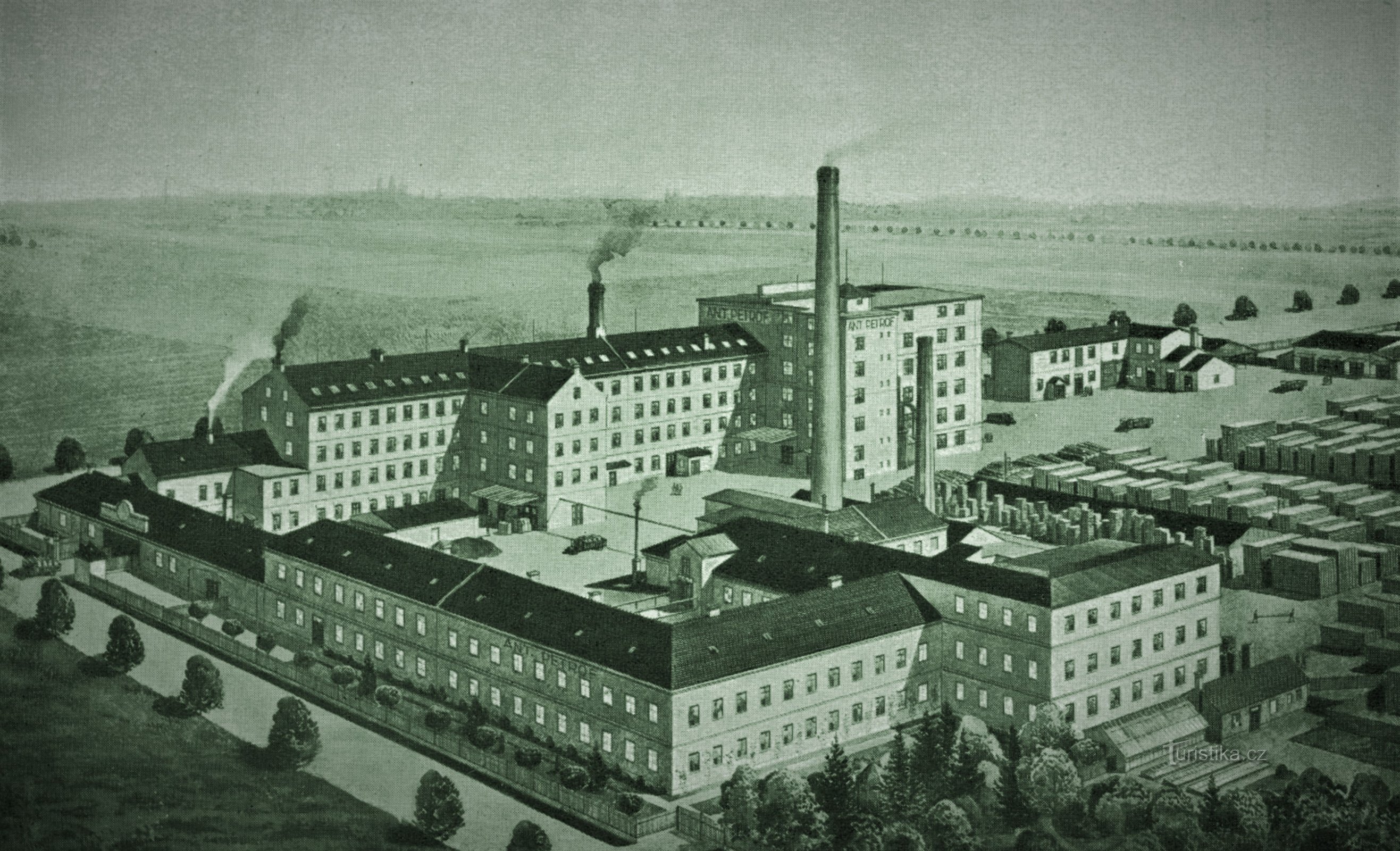 Petrof's fabriek in Nové Hradec Králové aan het begin van de 20e eeuw
