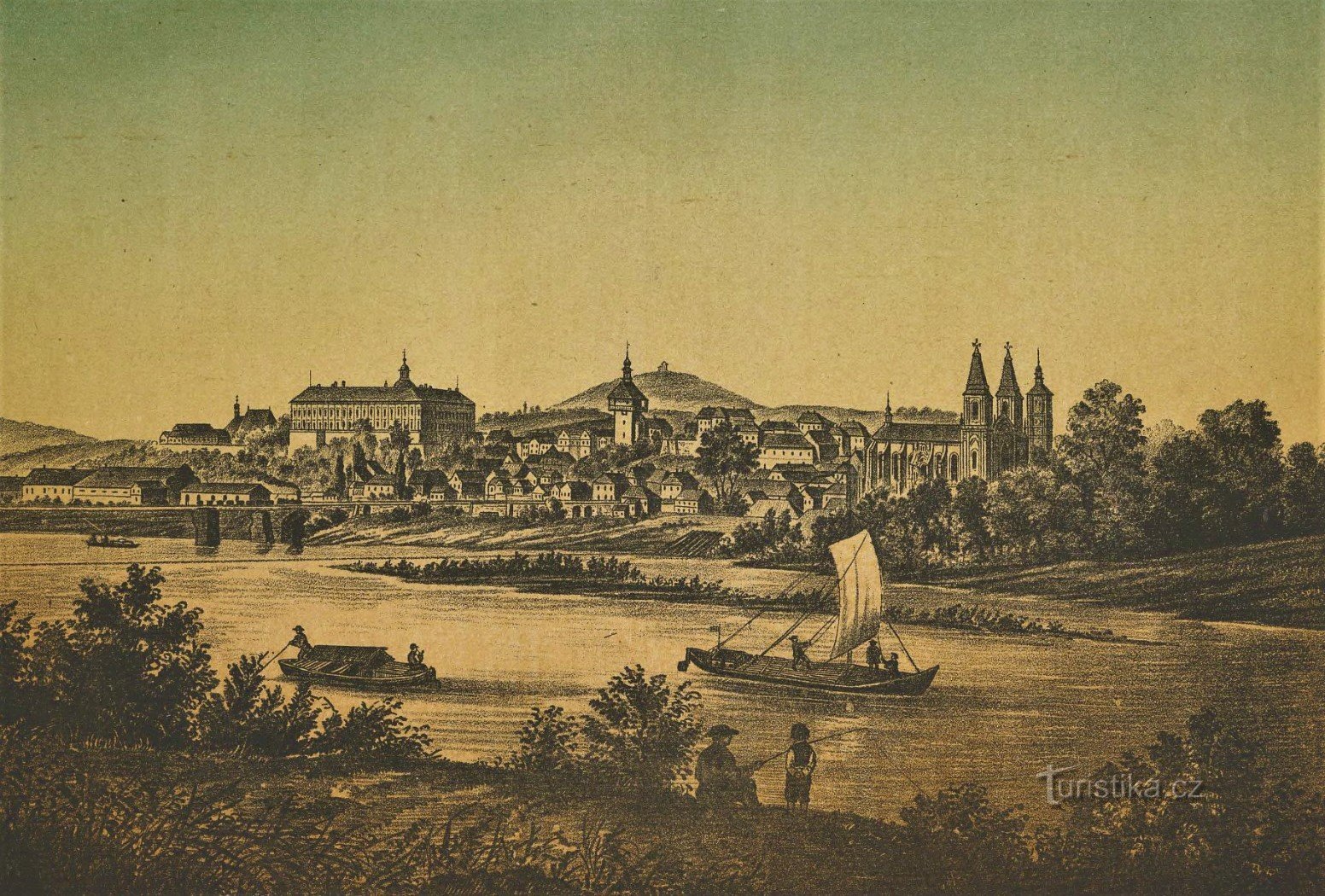 Navigarea pe Elba lângă Roudnice nad Labem la începutul celei de-a doua jumătate a secolului al XIX-lea