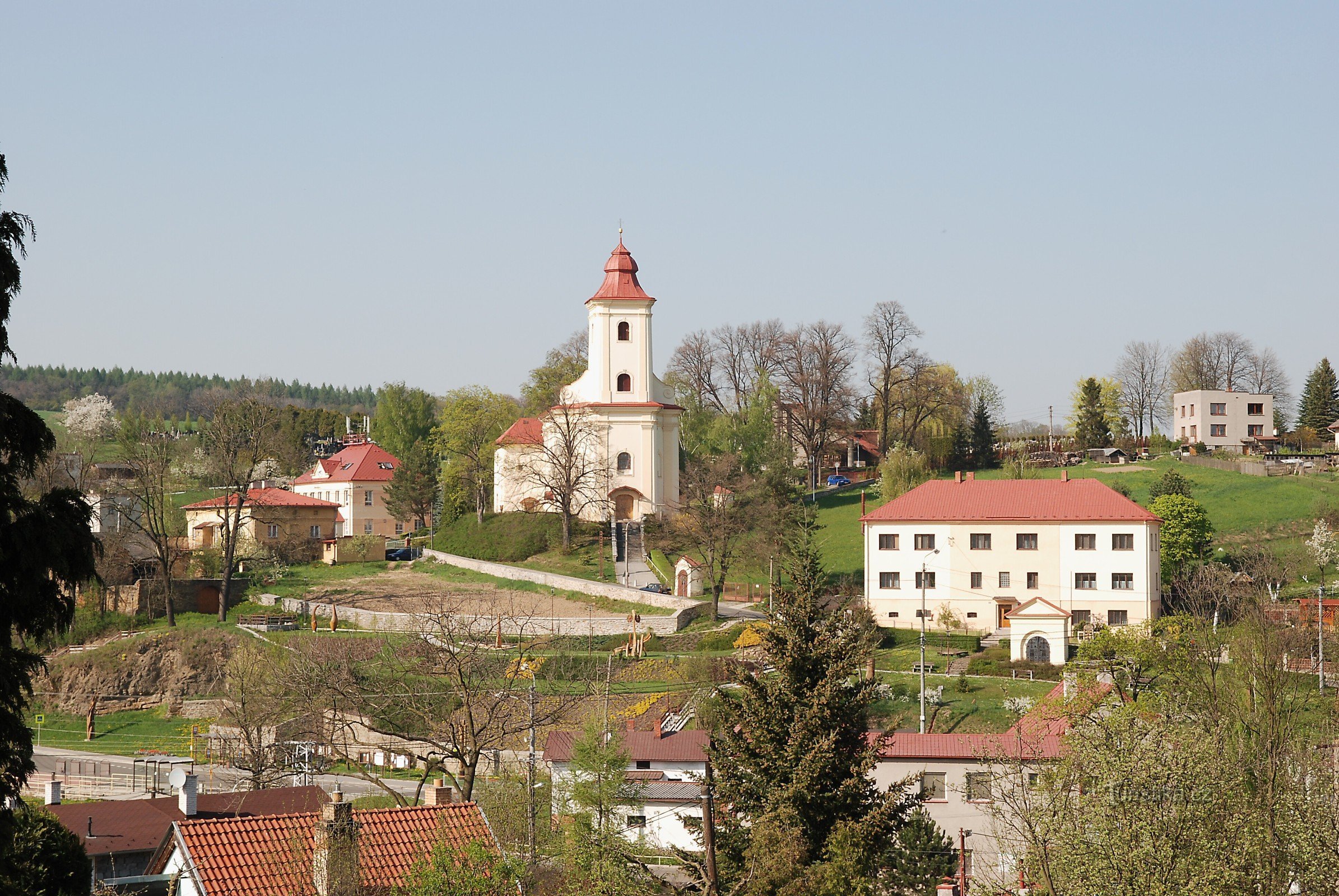 Plesná - Church of St. Jacob the Elder, school and chapel