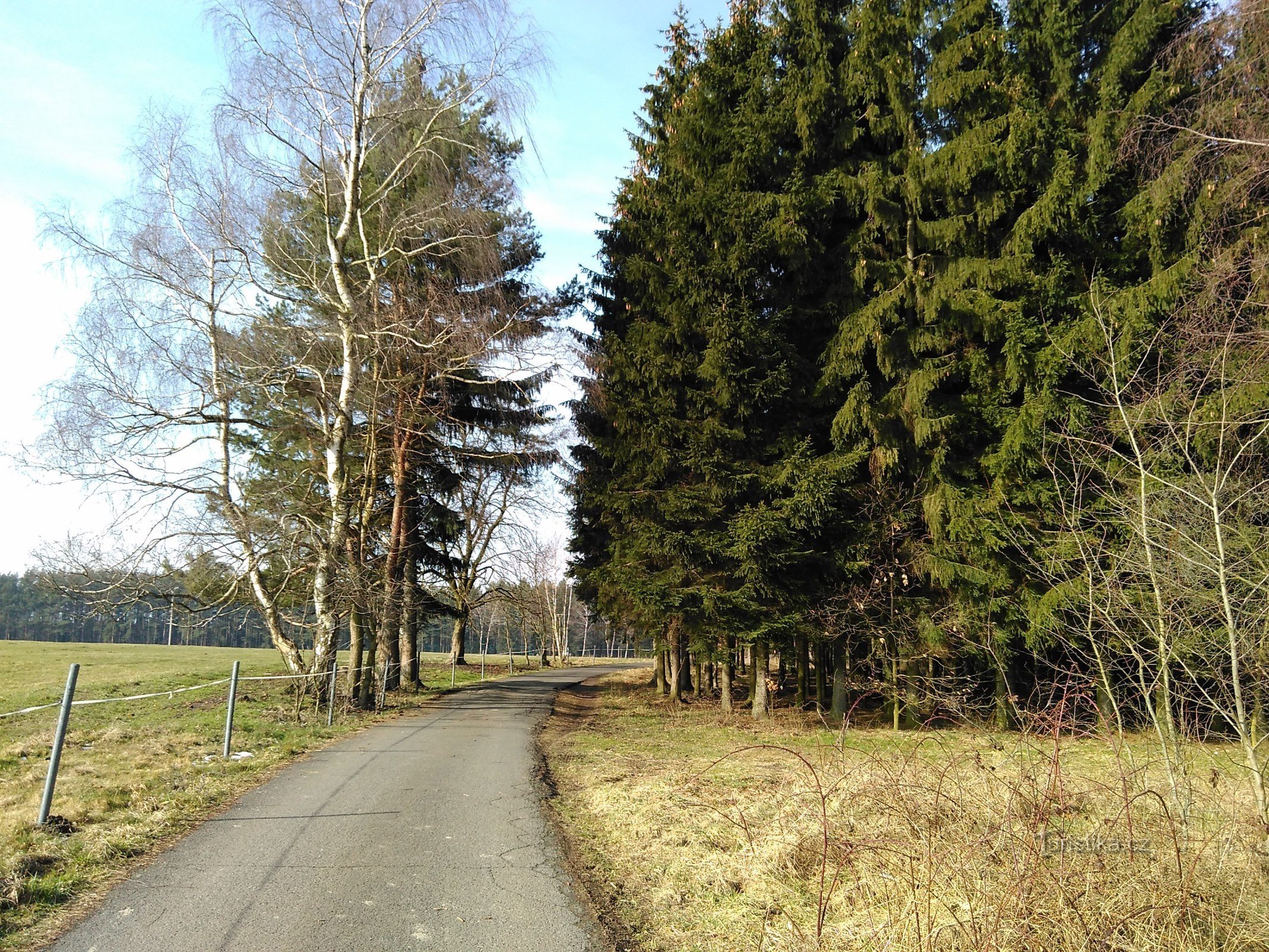 le long de la route communale jusqu'à la ferme