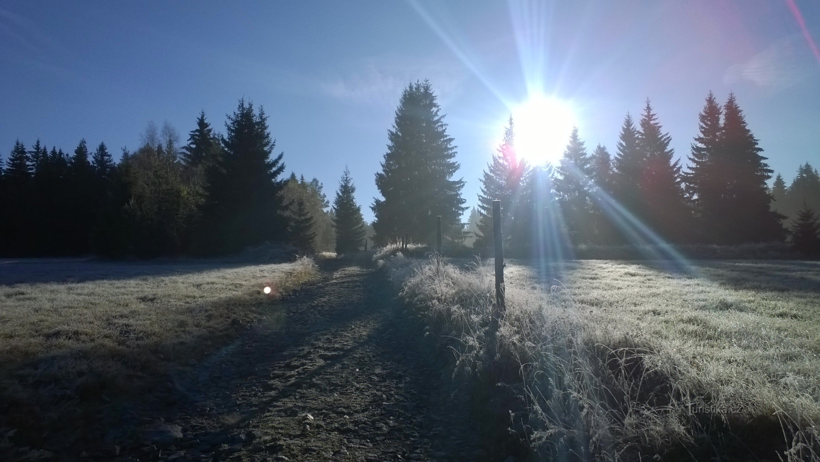 Sonniger Herbstmorgen in der Nähe von Prášil.