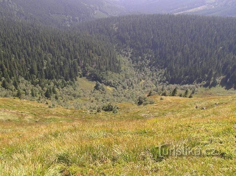 pogled na Veliki bazen: Pogled iz kotla pod vrhom Vysoké luknje. Na sliki