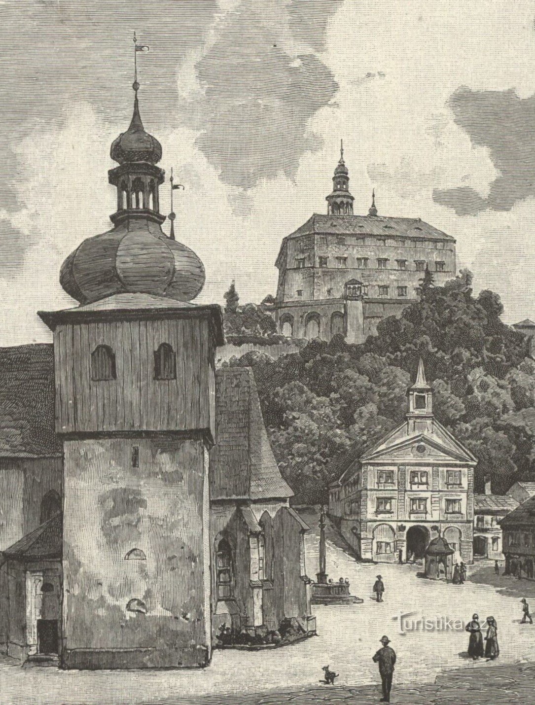 Vedere asupra castelului Náchod din a doua jumătate a secolului al XIX-lea