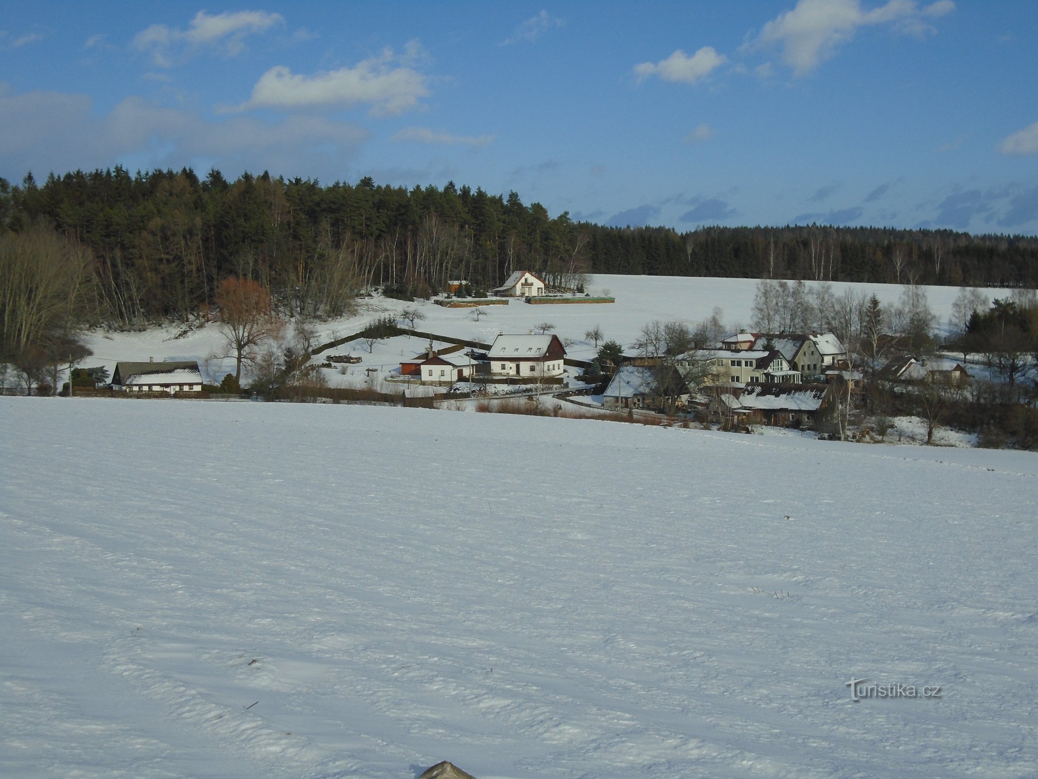 View of the part of Křižanov, in the foreground the location of Na Pádolině