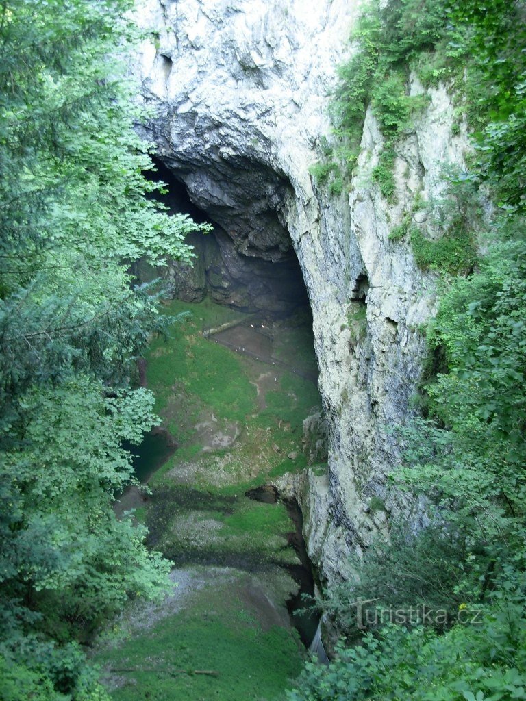 Vista del fondo del abismo de Macocha desde el puente superior