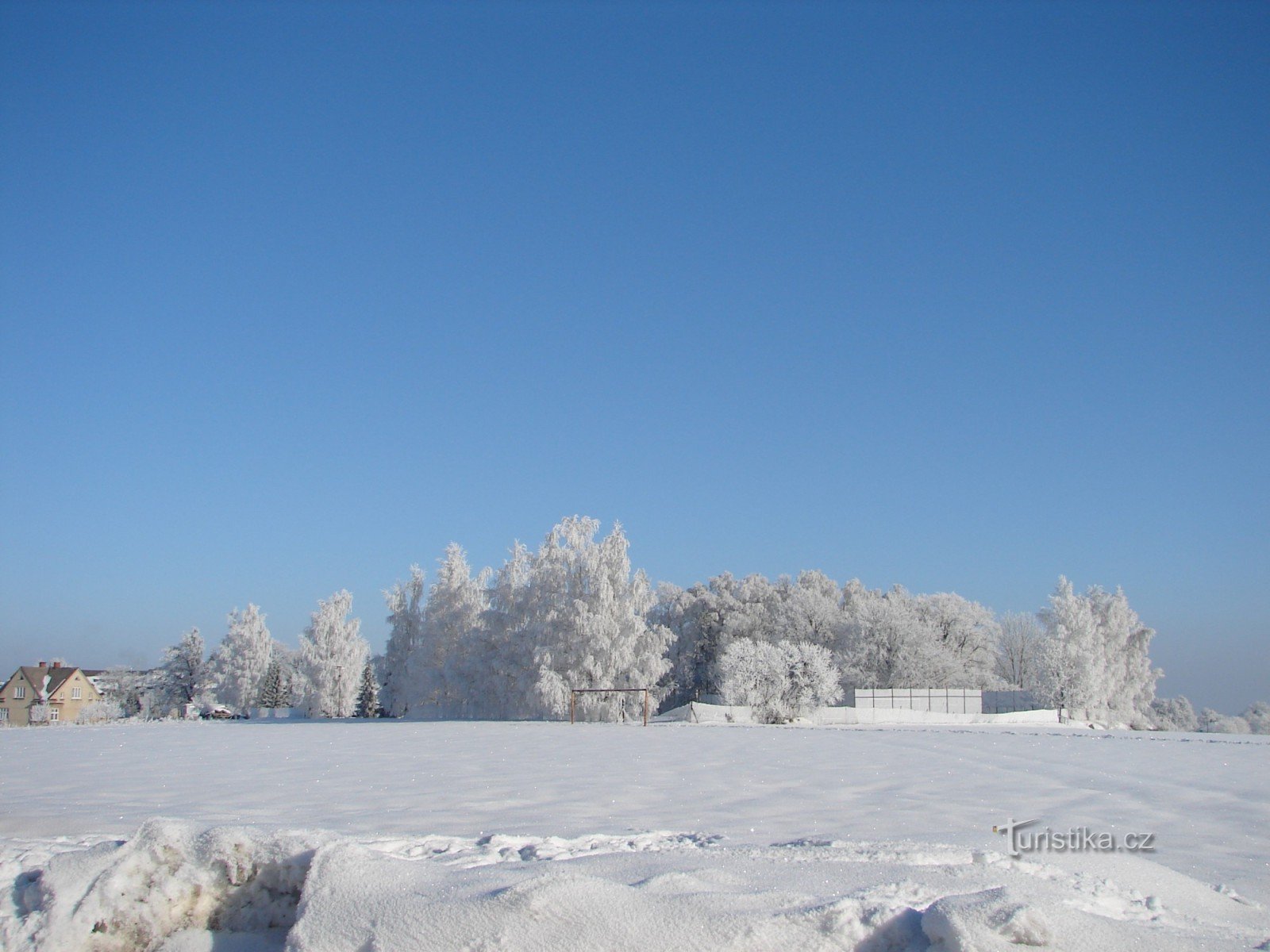 view of the soccer field from the Na Kopci stop