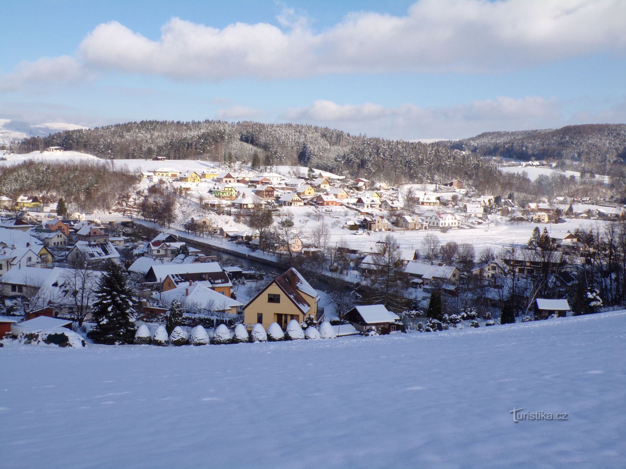 View of Havlovice from Chrbo, Homole in the background (17.1.2021)