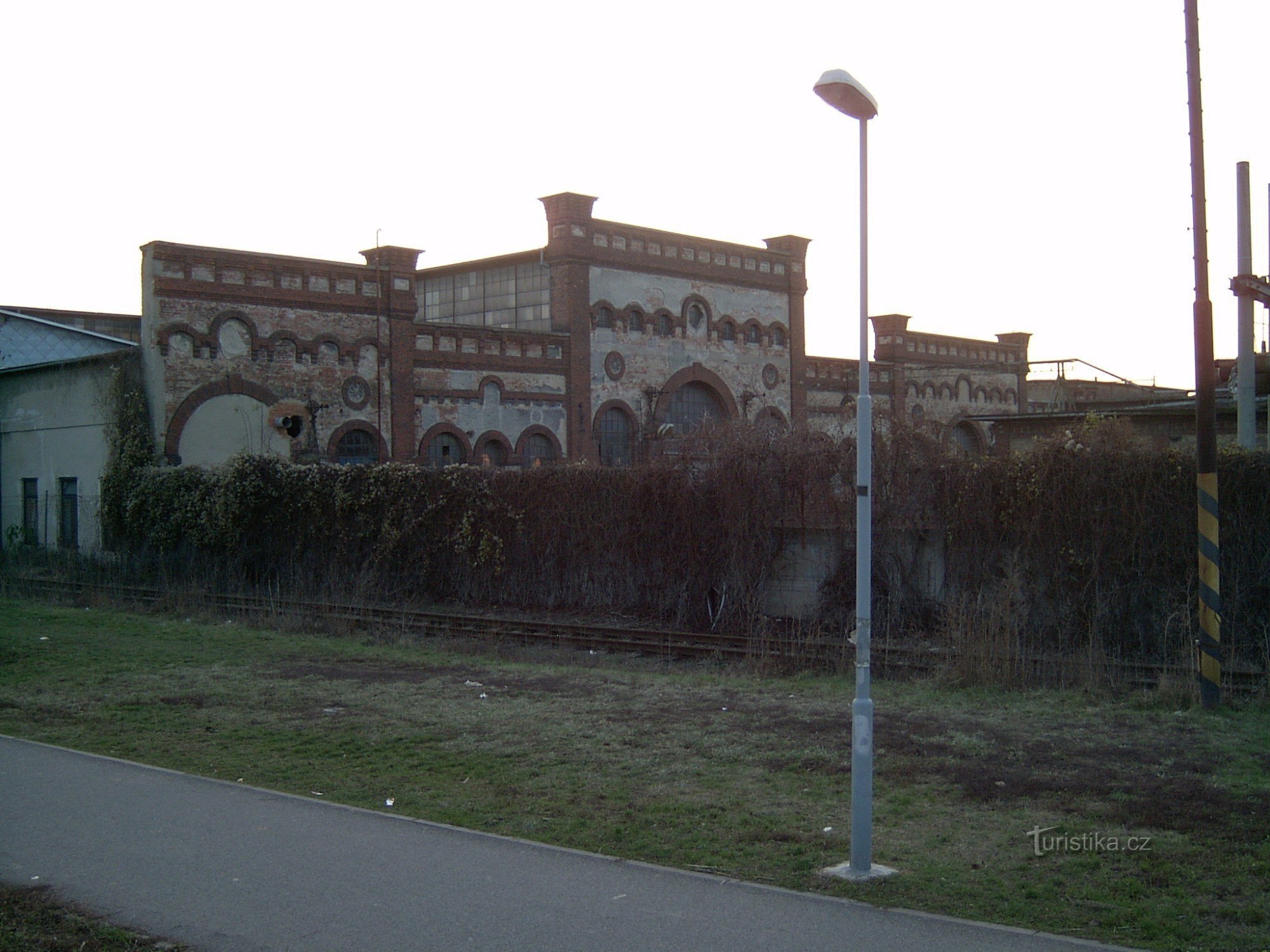 view of the slaughterhouse from the bike path by the Svitava river