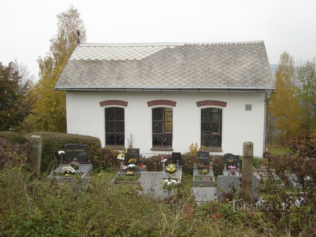 Vista della cappella dall'altra parte del cimitero adiacente