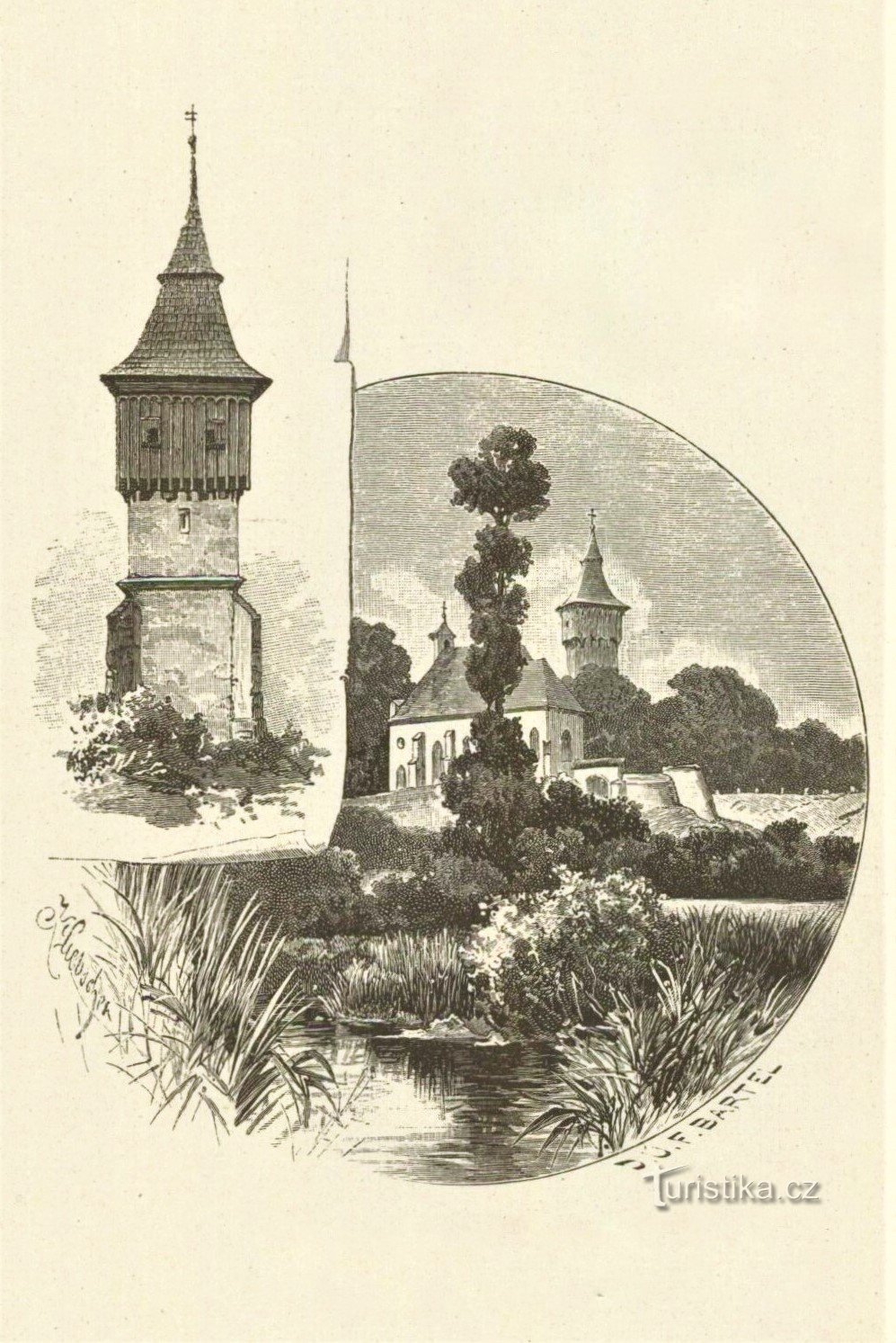 Widok kościoła w Krčínie z drugiej połowy XIX wieku