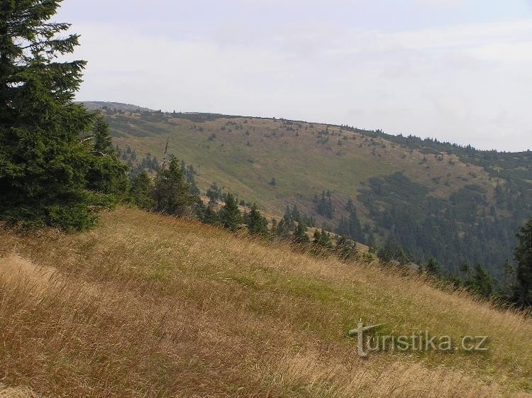 vista de Mala kotlina da rota turística acima de Jeléní studánka (setembro de 2006)