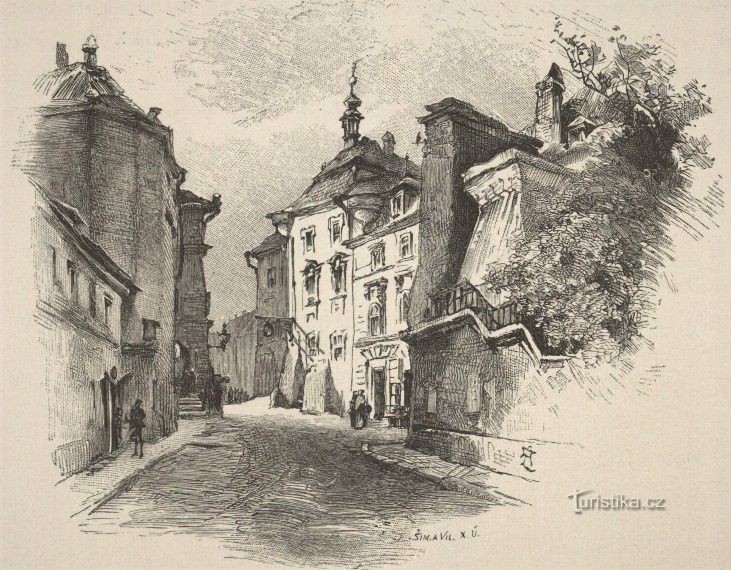 Widok ulicy Mýtská autorstwa Antonína Lewý'ego z drugiej połowy XIX wieku
