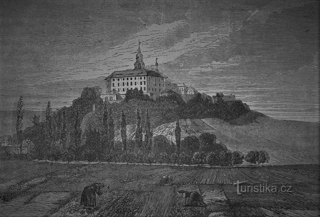 Vista del castello Náchod dal periodo precedente al 1868