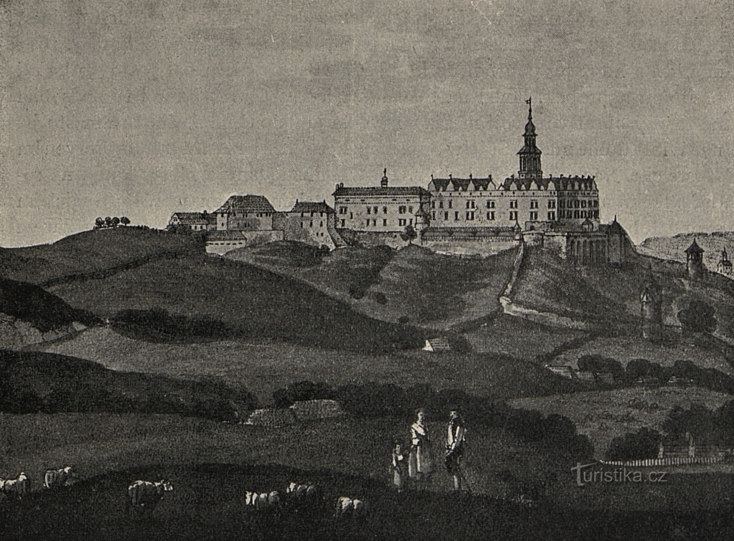Вид на замок Наход 1805 года работы Иоганна Венуто.