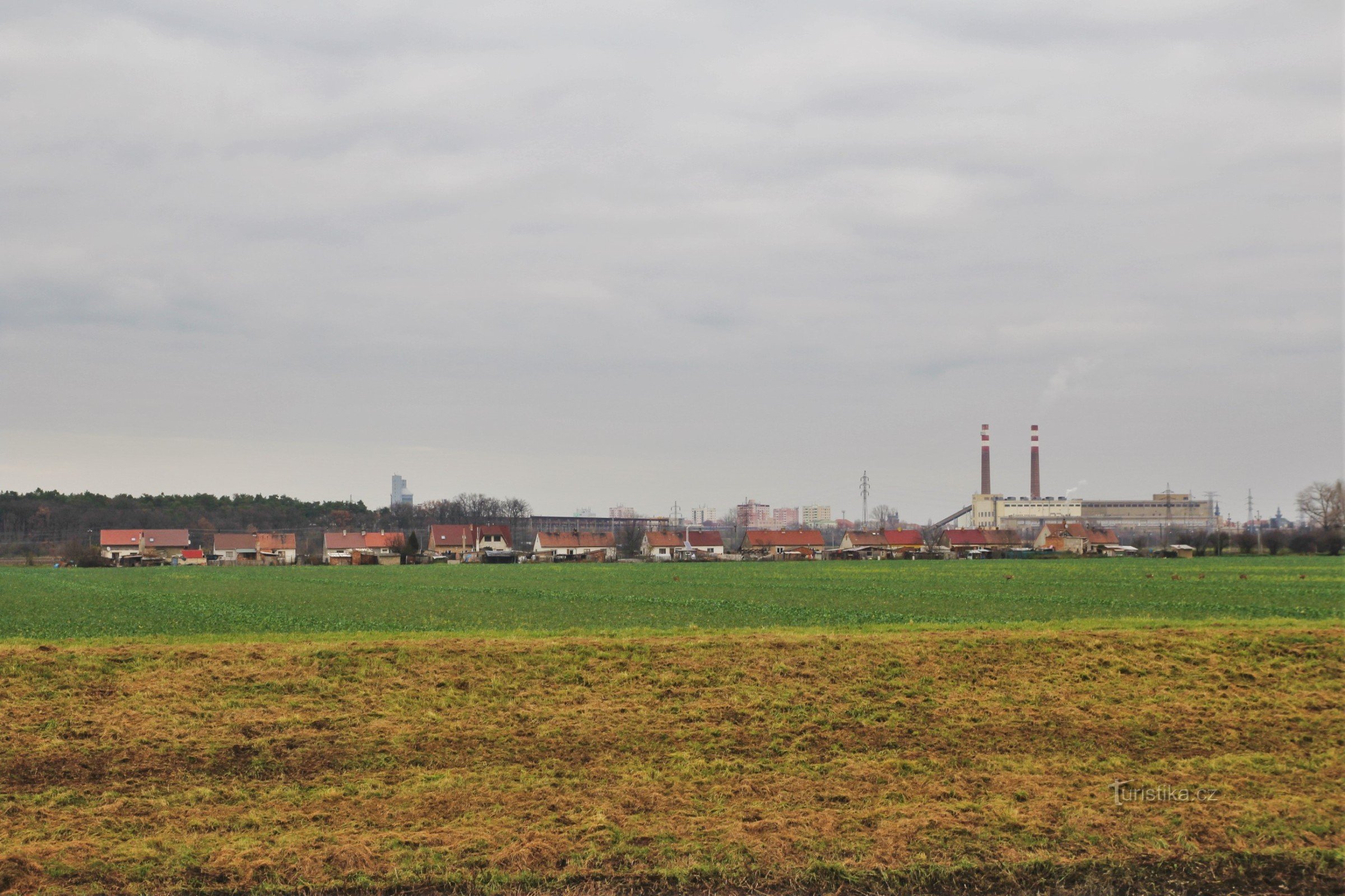 View of Nesyt, Hodonín power plant in the background