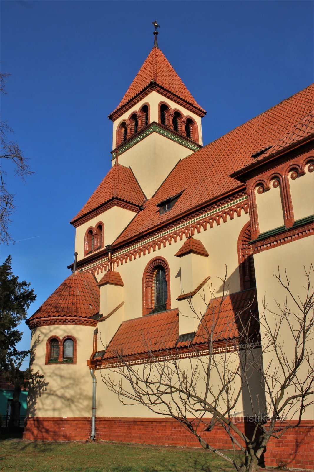 View of the front part with the church tower