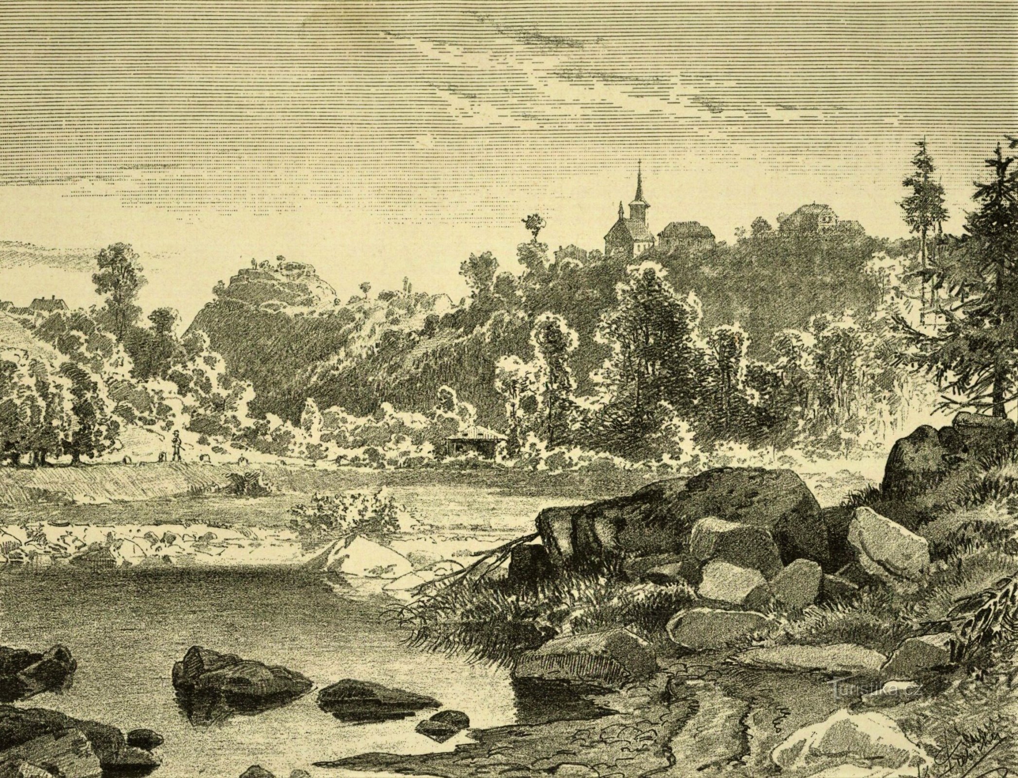 Pohled na Skuhrov nad Bělou ze 2. poloviny 19. století