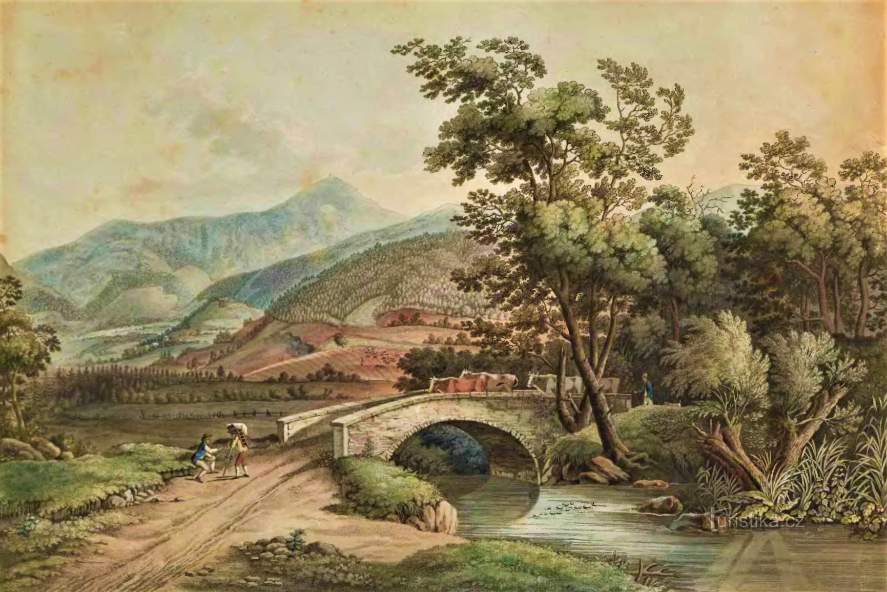 View of Sněžka from the village of Miłków from the beginning of the 19th century