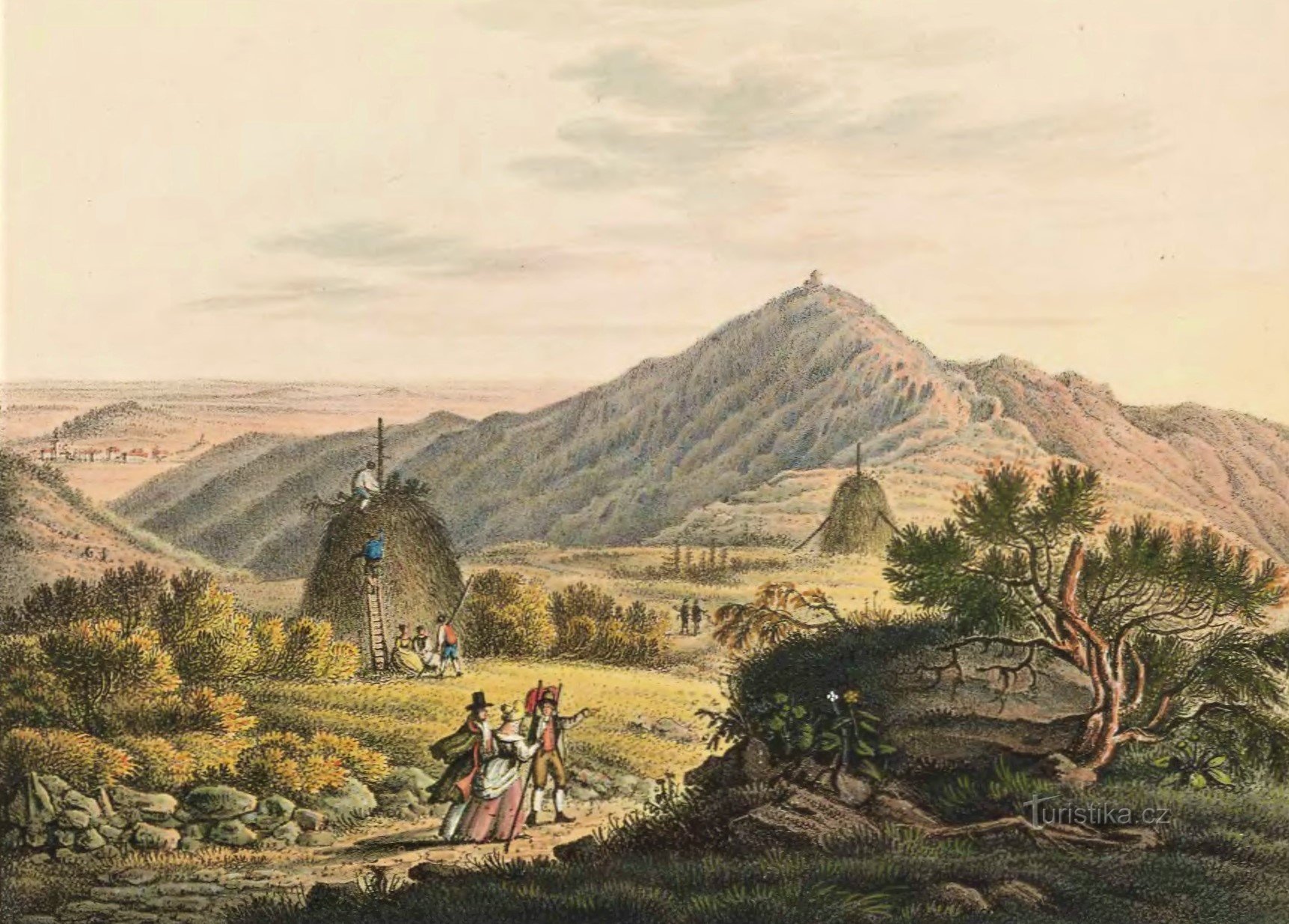 Uma vista de Sněžka do lado da Silésia desde o início do século XIX