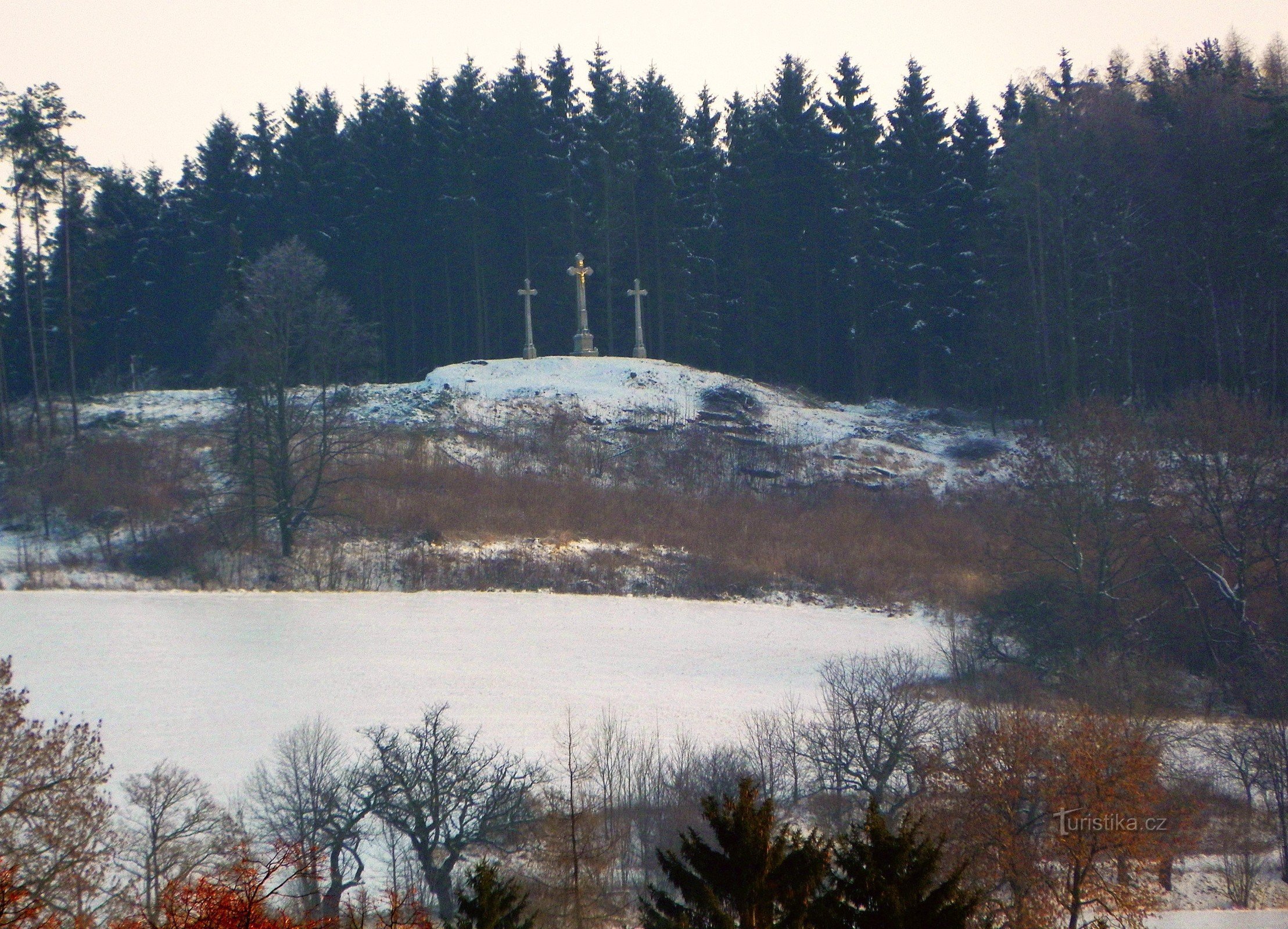 View of the Three Crosses from New Town in Moravia
