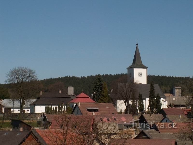 View of Velká Losenica from the red tourist sign from Přibyslav