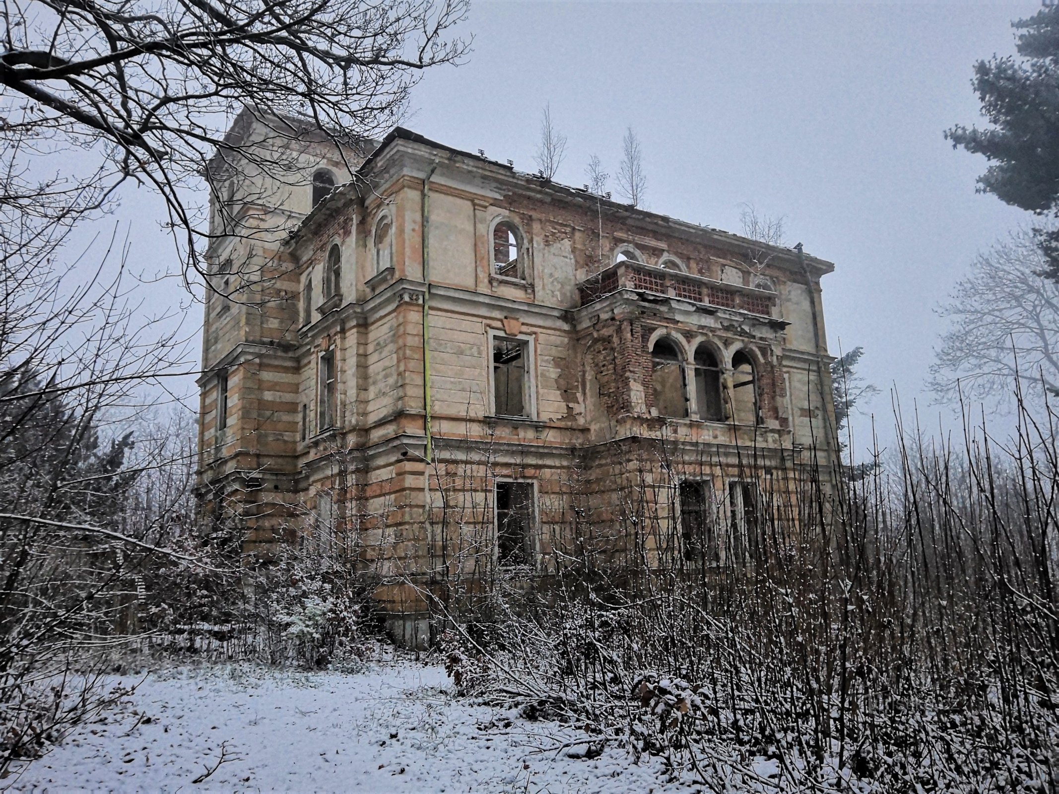 Pohled na vilu zepředu.