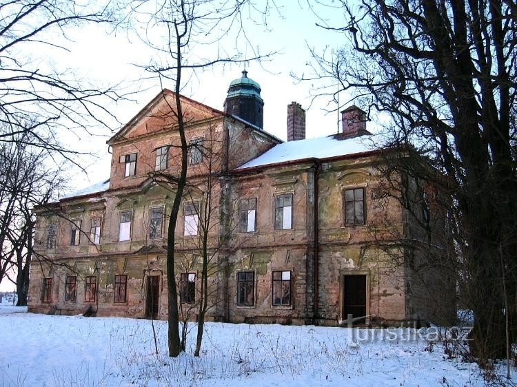 Vue du château avec une tourelle : Château de Barchov