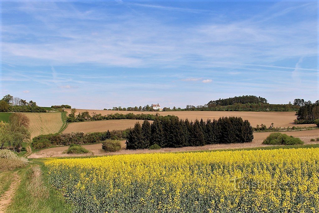 Widok z męki Bożej na północ, w tle kościół św. Jan Chrzciciel