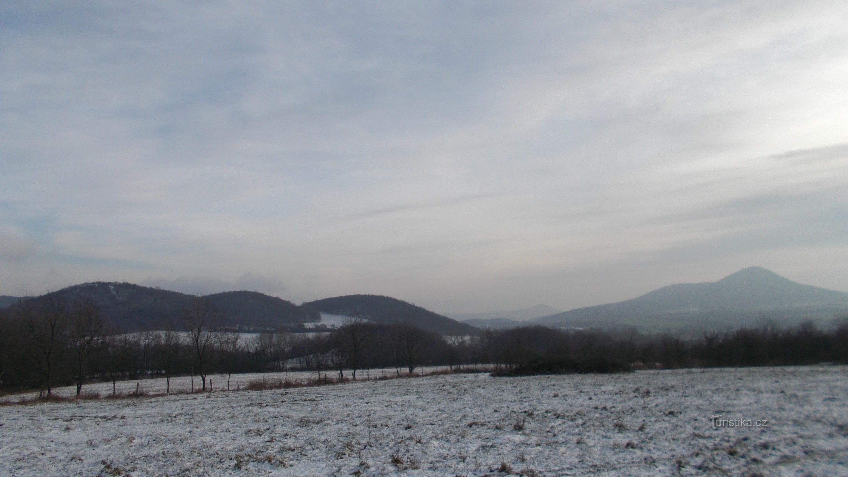 Blick vom Waldrand in der Nähe der Felsen.