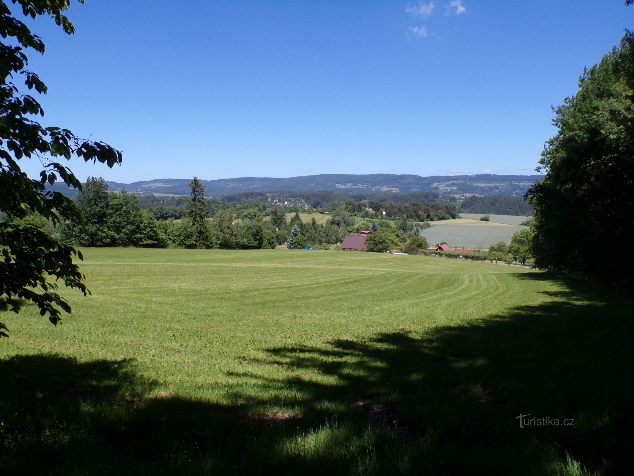 View from Obecňák to Lipká (Úpice, 14.6.2021, part of the observatory can be seen in the background)