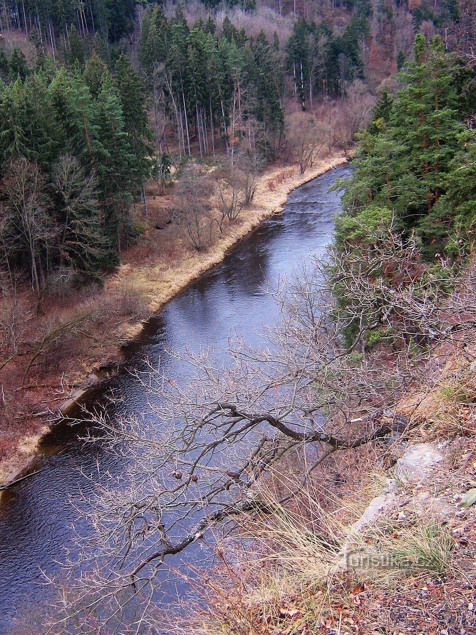 Vedere de sus în josul râului