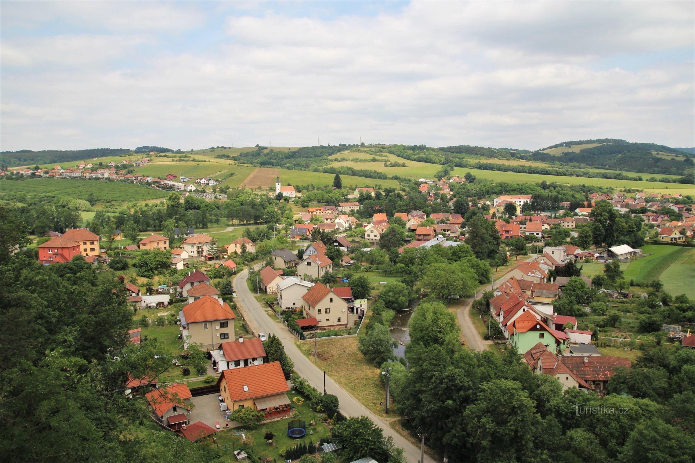 Widok z krawędzi wiaduktu na Dolní Loučky