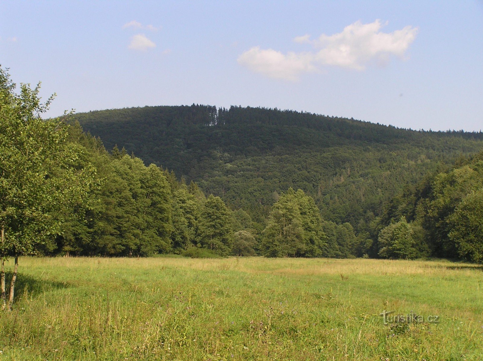 uitzicht vanaf de Moravice-vallei tot de Valach-heuvel (het reservaat ligt op de helling)