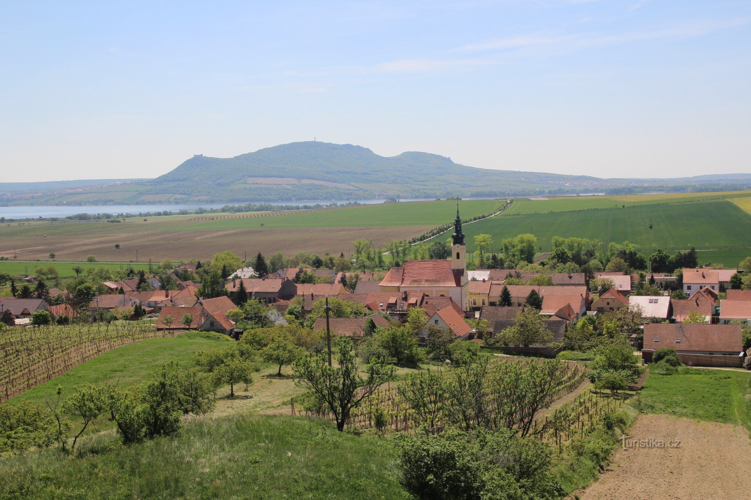 Widok ze szczytu twierdzy na Popice i panorama Pálava