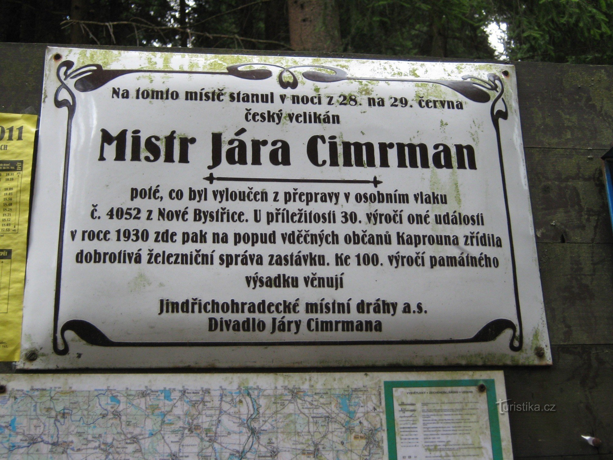 Monument to Jára Cimrmann, thrown from the train - memorial plaque